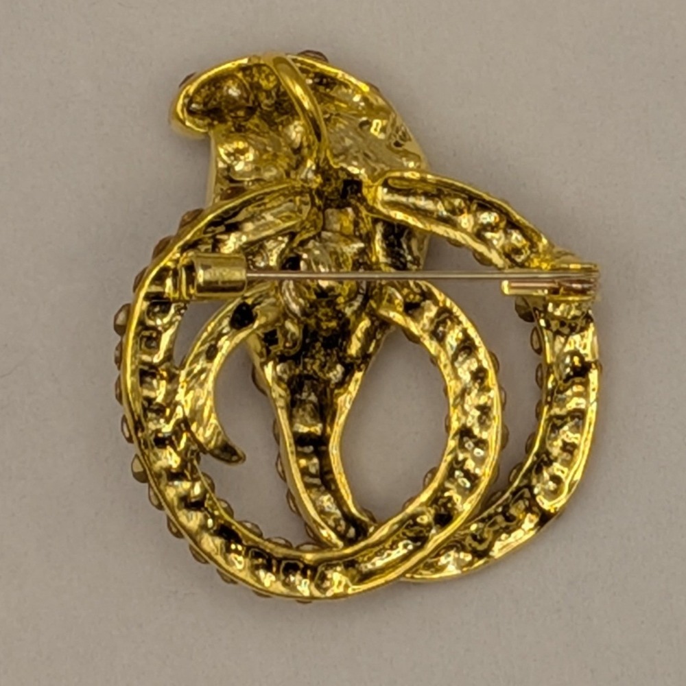 Cobra Snake Brooch Pendant Gold Tone Amber Rhinestone Statement Pin 1.75in - Picture 3 of 4